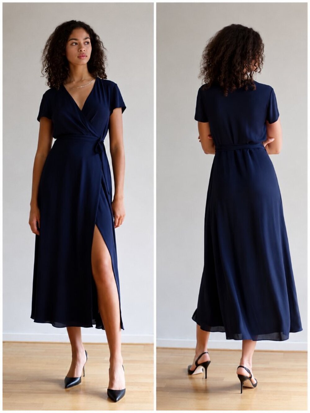 Aritzia Slit Wrap Midi Dress Dark Indigo Navy Blue Size XS